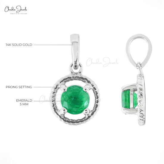 Spiral Pendant With Natural Emerald 14k Solid White Gold Solitaire Pendant For Women 