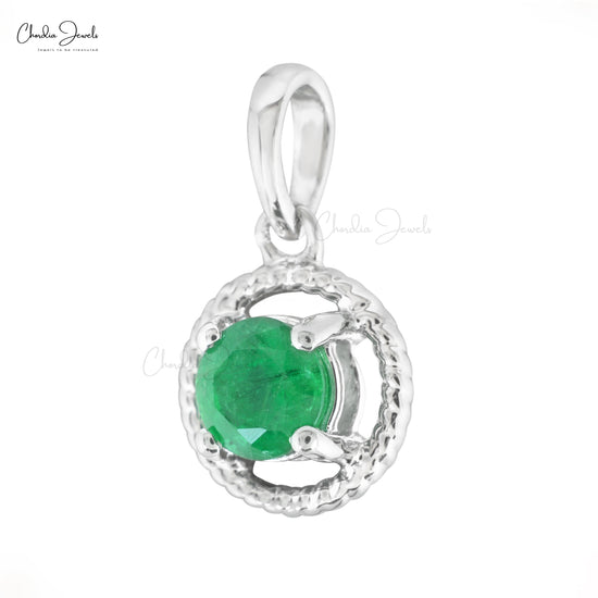 Spiral Pendant With Natural Emerald 14k Solid White Gold Solitaire Pendant For Women