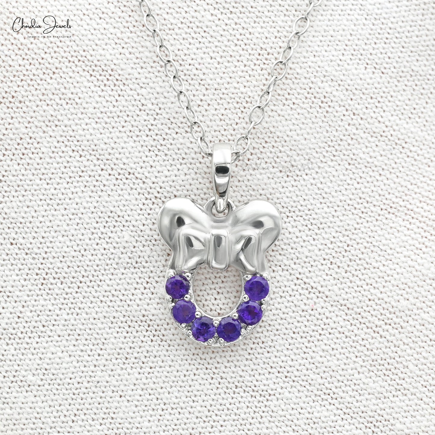 2mm Purple Amethyst Kids Pendant with Real 14k White Gold Mickey Head Jewelry
