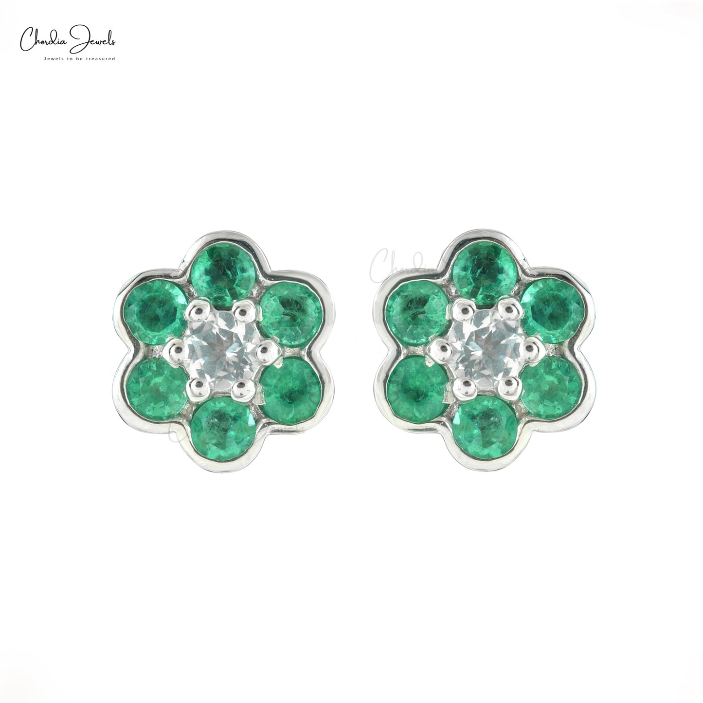 Load image into Gallery viewer, Natural Zambia Emerald Earrings 14k Solid White Gold Topaz Earrings 0.36Cts Round Cut Gemstone Minimal Earrings For Women&amp;#39;s

