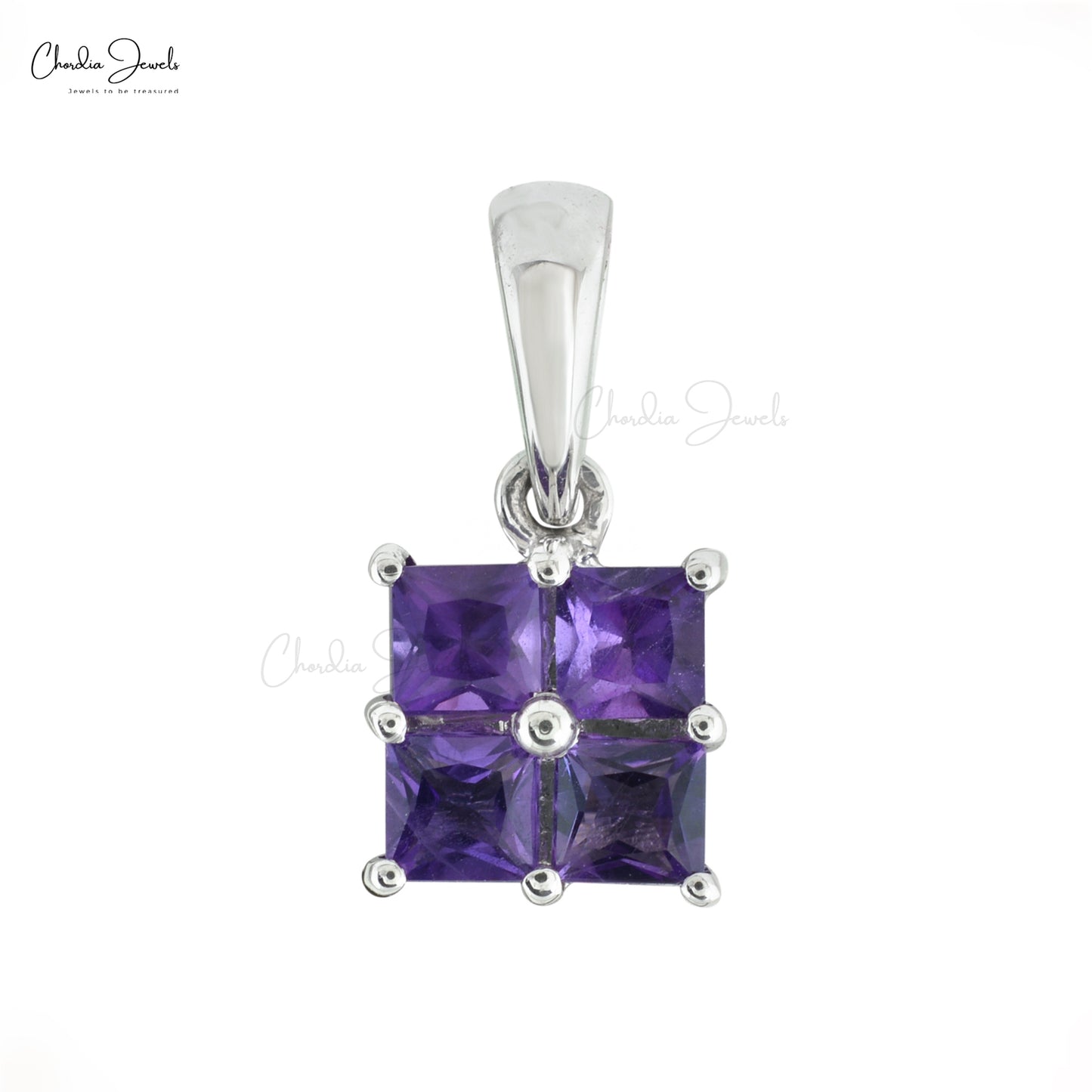 Genuine 0.71ct Amethyst Gemstone Cluster Pendant 14k Solid White Gold Birthstone Pendant