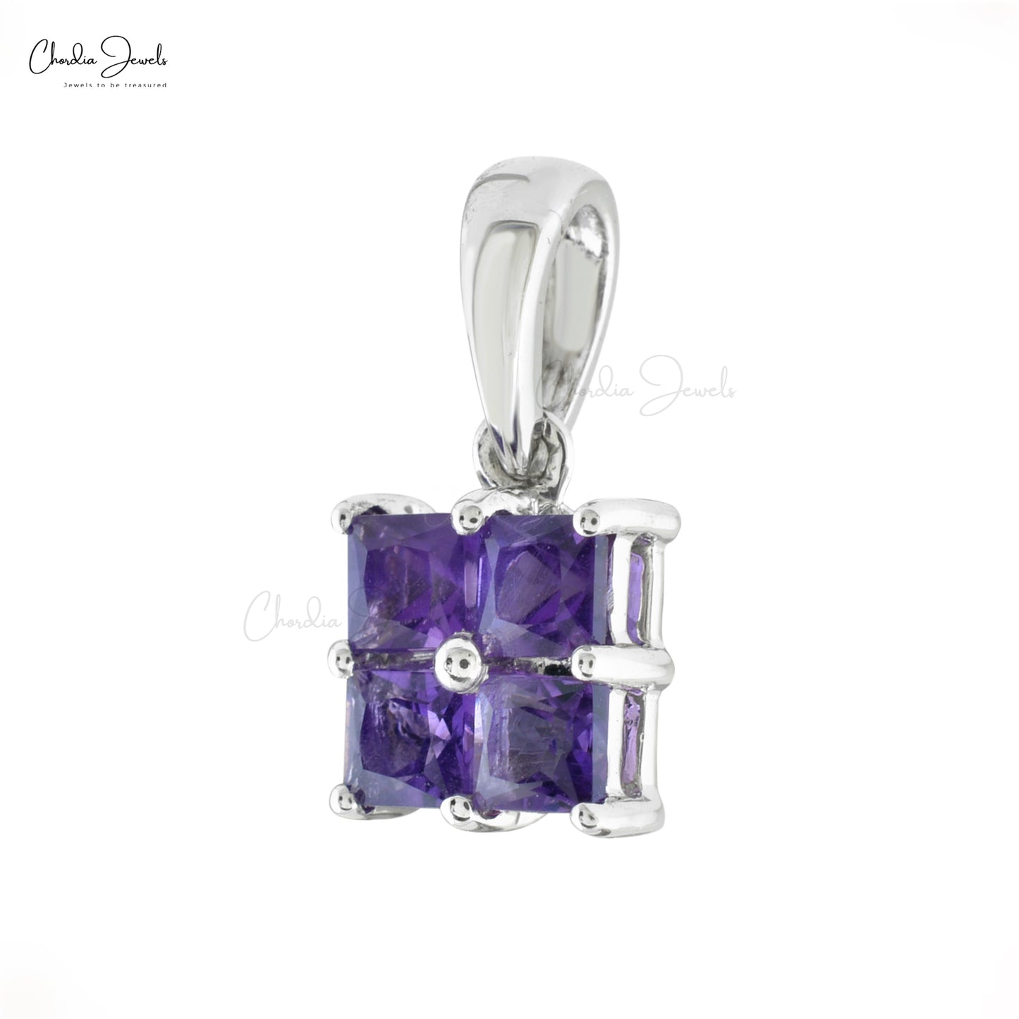 Genuine 0.71ct Amethyst Gemstone Cluster Pendant 14k Solid White Gold Birthstone Pendant