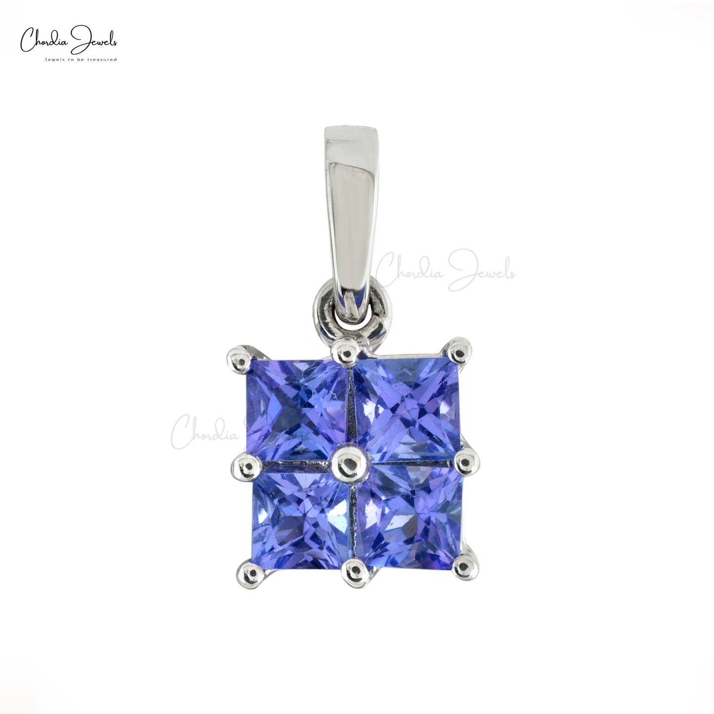 Sparkling Tanzanite Square Cut 0.71Ct Cluster Pendant Genuine 14k Real White Gold Solitaire Pendant For December Birthstone