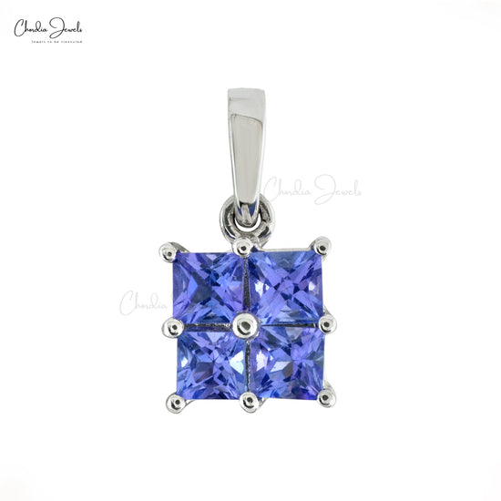 Sparkling Tanzanite Square Cut 0.71Ct Cluster Pendant Genuine 14k Real White Gold Solitaire Pendant For December Birthstone