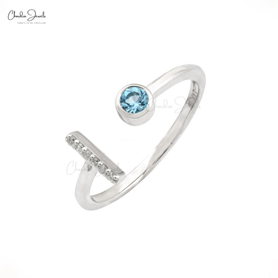 Genuine Aquamarine Ring 3mm Round Cut Gemstone Split Shank Ring Size US-5 14k Solid White Gold Diamond Ring For Engagement