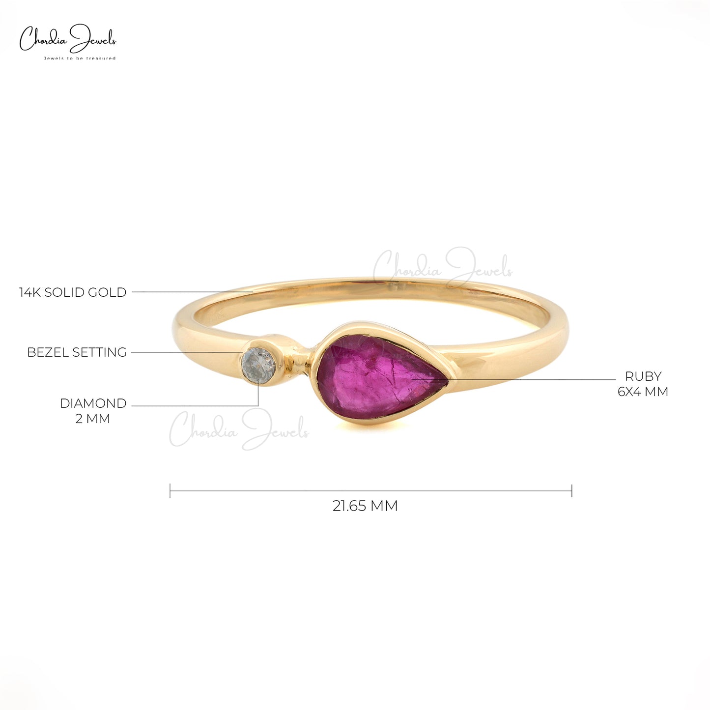 Authentic Ruby 0.41 Carats Pear Cut Gemstone Band  14k Solid Yellow Gold White Diamond Proposal Ring