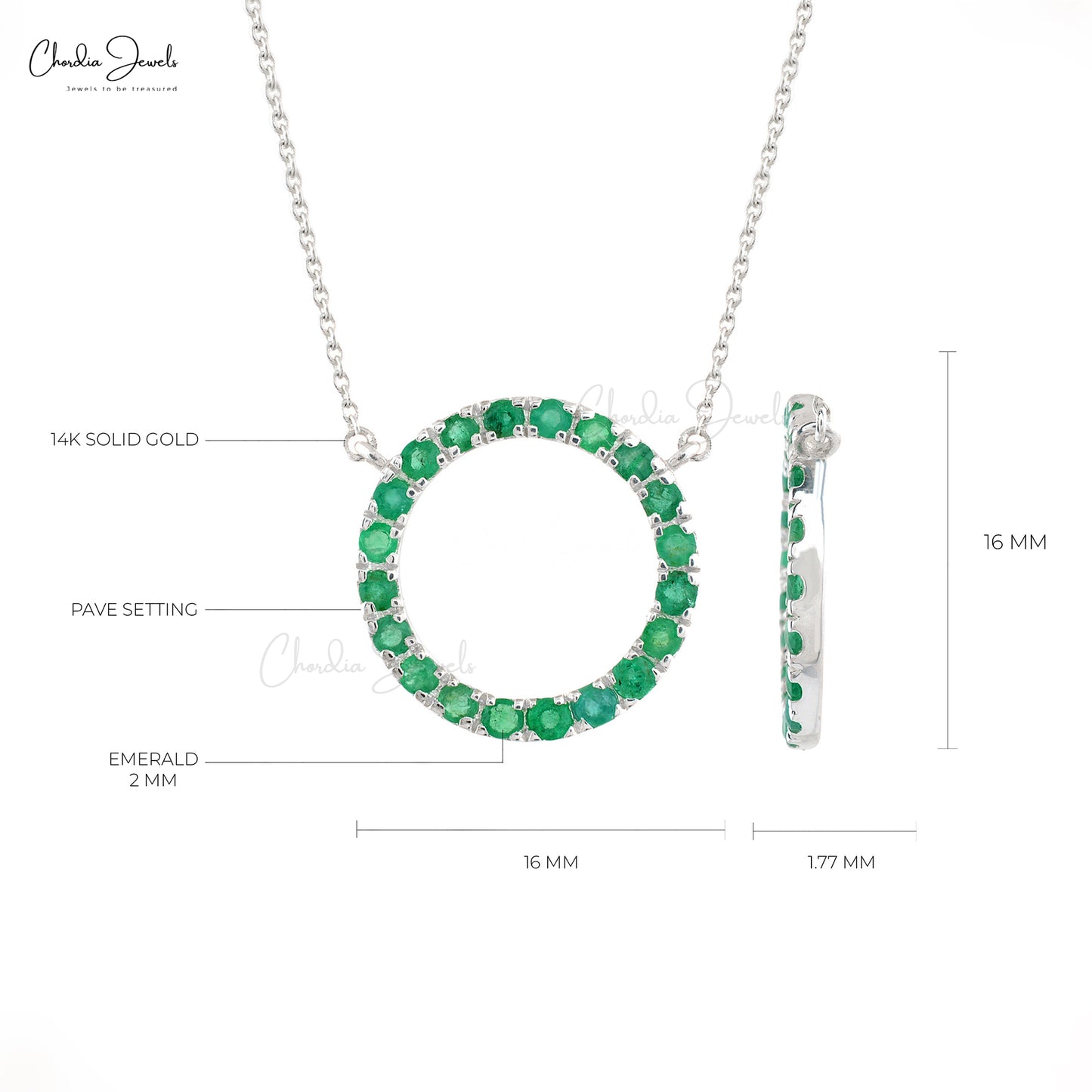 Authentic Emerald Eternity Circle Necklace 14k White Gold Pave Set Gemstone Dainty Necklace 