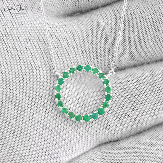 Authentic Emerald Eternity Circle Necklace 14k White Gold Pave Set Gemstone Dainty Necklace 