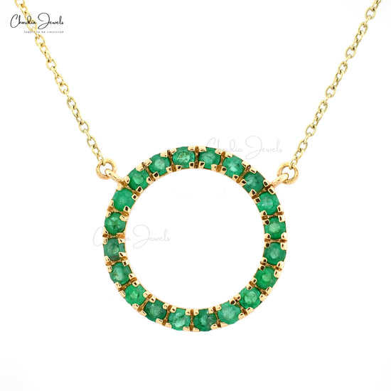 Eternity Circle Necklace With Genuine Emerald In 14k Yellow Gold