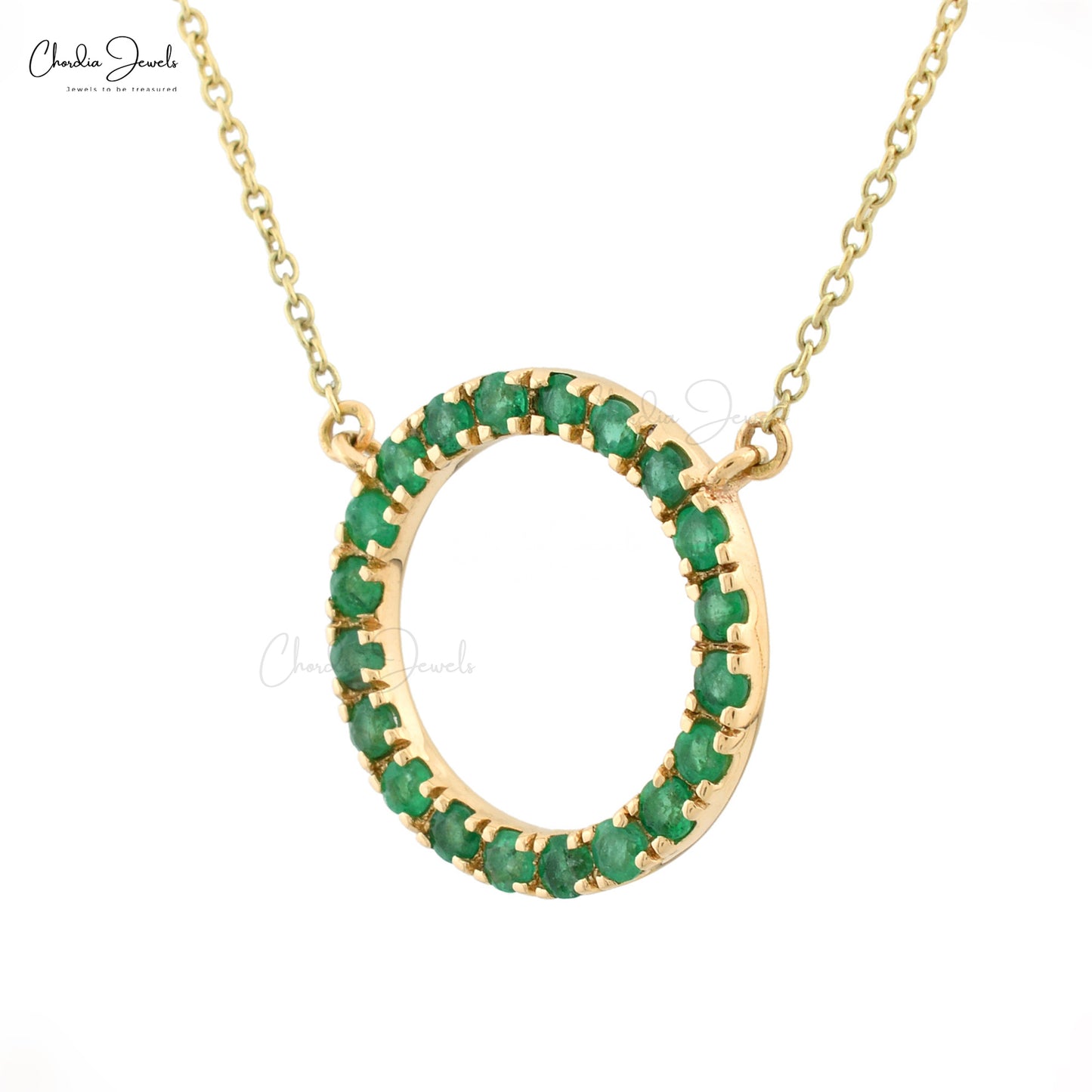 Eternity Circle Necklace With Genuine Emerald In 14k Yellow Gold