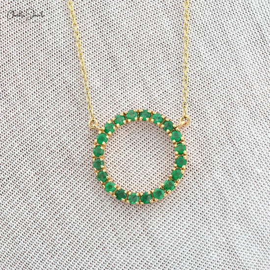 Eternity Circle Necklace With Genuine Emerald In 14k Yellow Gold