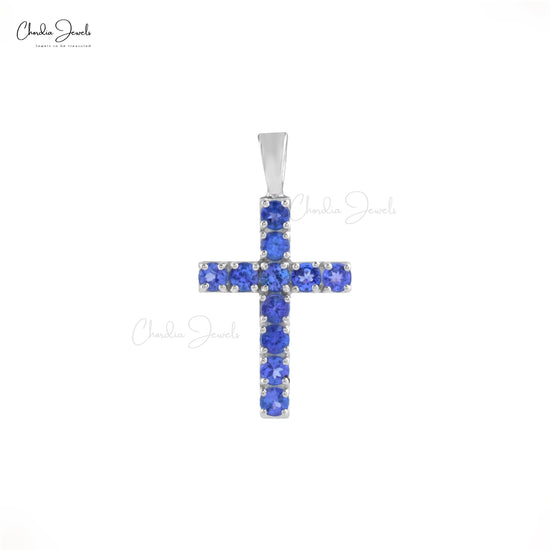 AAA Tanzanite Religious Pendant For Women 2mm Round Cut December Birthstone Cross Locket Pendant 14k Solid White Gold Minimalist Jewelry