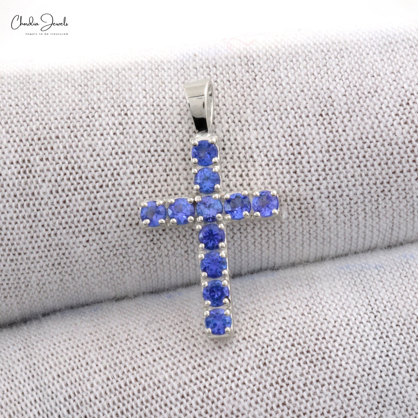 AAA Tanzanite Religious Pendant For Women 2mm Round Cut December Birthstone Cross Locket Pendant 14k Solid White Gold Minimalist Jewelry