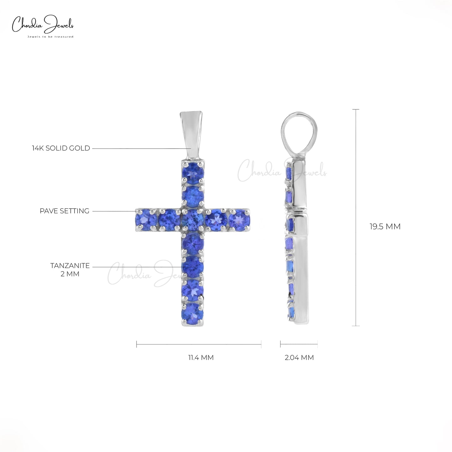 Genuine Tanzanite Cross Pendant With 2mm Gemstone 14k White Gold Baptism Fine Jewelry