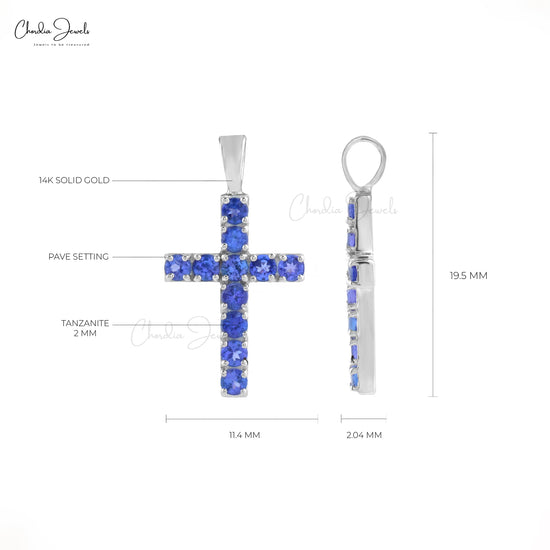 Genuine Tanzanite Cross Pendant With 2mm Gemstone 14k White Gold Baptism Fine Jewelry