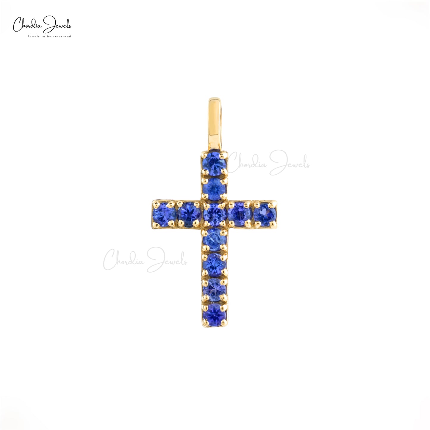 Real 14k Yellow Gold Cross Locket Pendant 2mm Round Cut Pave Set Natural Tanzanite Religious Pendant Fine Jewelry For Anniversary