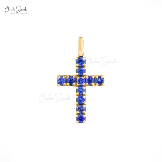 Real 14k Yellow Gold Cross Locket Pendant 2mm Round Cut Pave Set Natural Tanzanite Religious Pendant Fine Jewelry For Anniversary