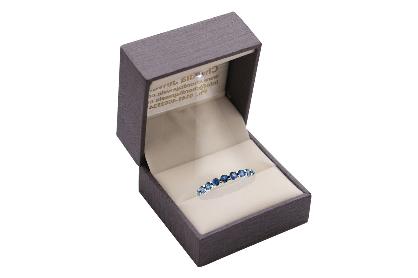 Stacking Gemstone Ring In 14k Pure White Gold Blue Sapphire Full Eternity Band Rings