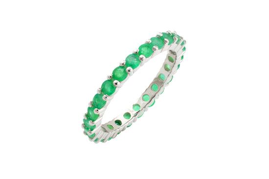 14k Solid White Gold 2.5mm Zambian Emerald Eternity Wedding Band Ring
