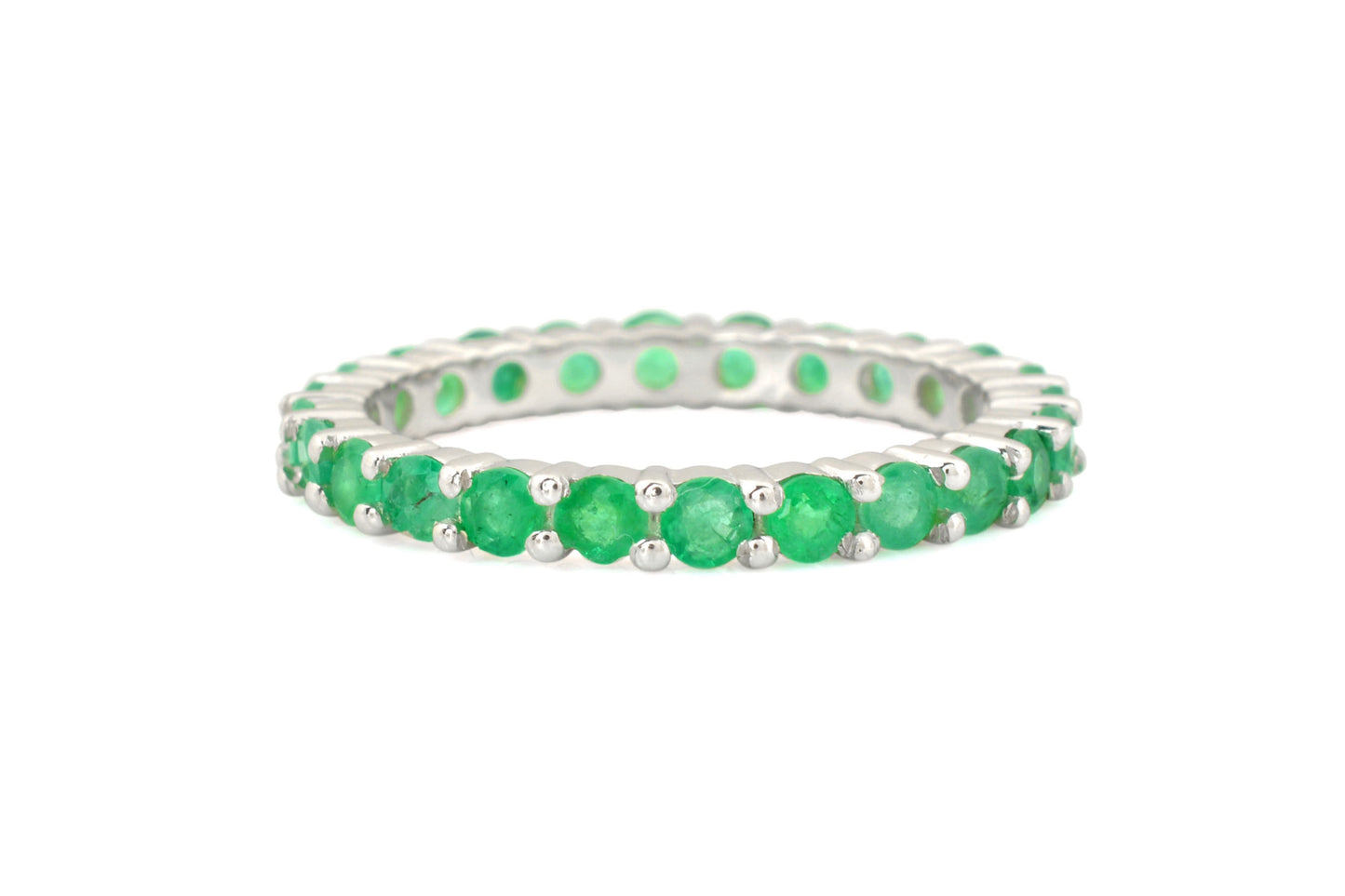 14k Solid White Gold 2.5mm Zambian Emerald Eternity Wedding Band Ring