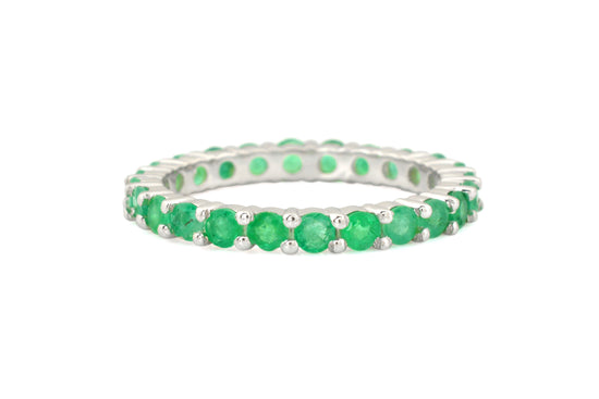 14k Solid White Gold 2.5mm Zambian Emerald Eternity Wedding Band Ring