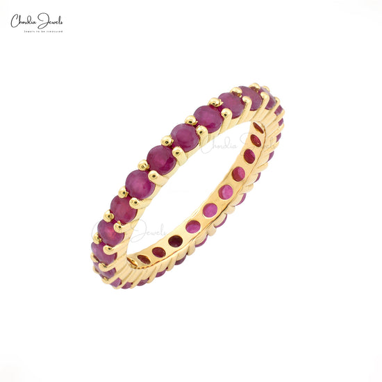 Natural Ruby Round Cut 2.50mm Gemstone Eternity Band 14k Solid Yellow Gold Dainty Eternity Band For Engagement