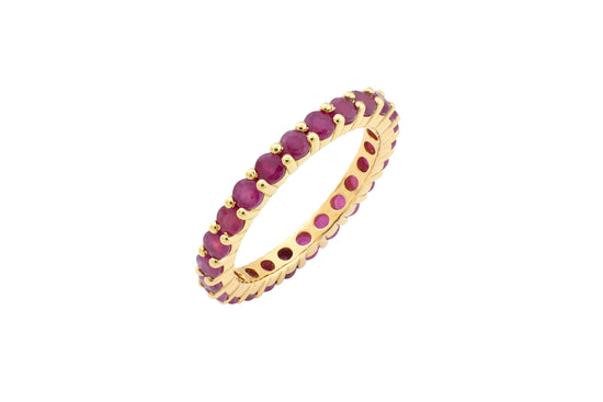 Pure 14k Yellow Gold Stackable Band With 2.5mm Ruby July Birthstone Eternity Rings