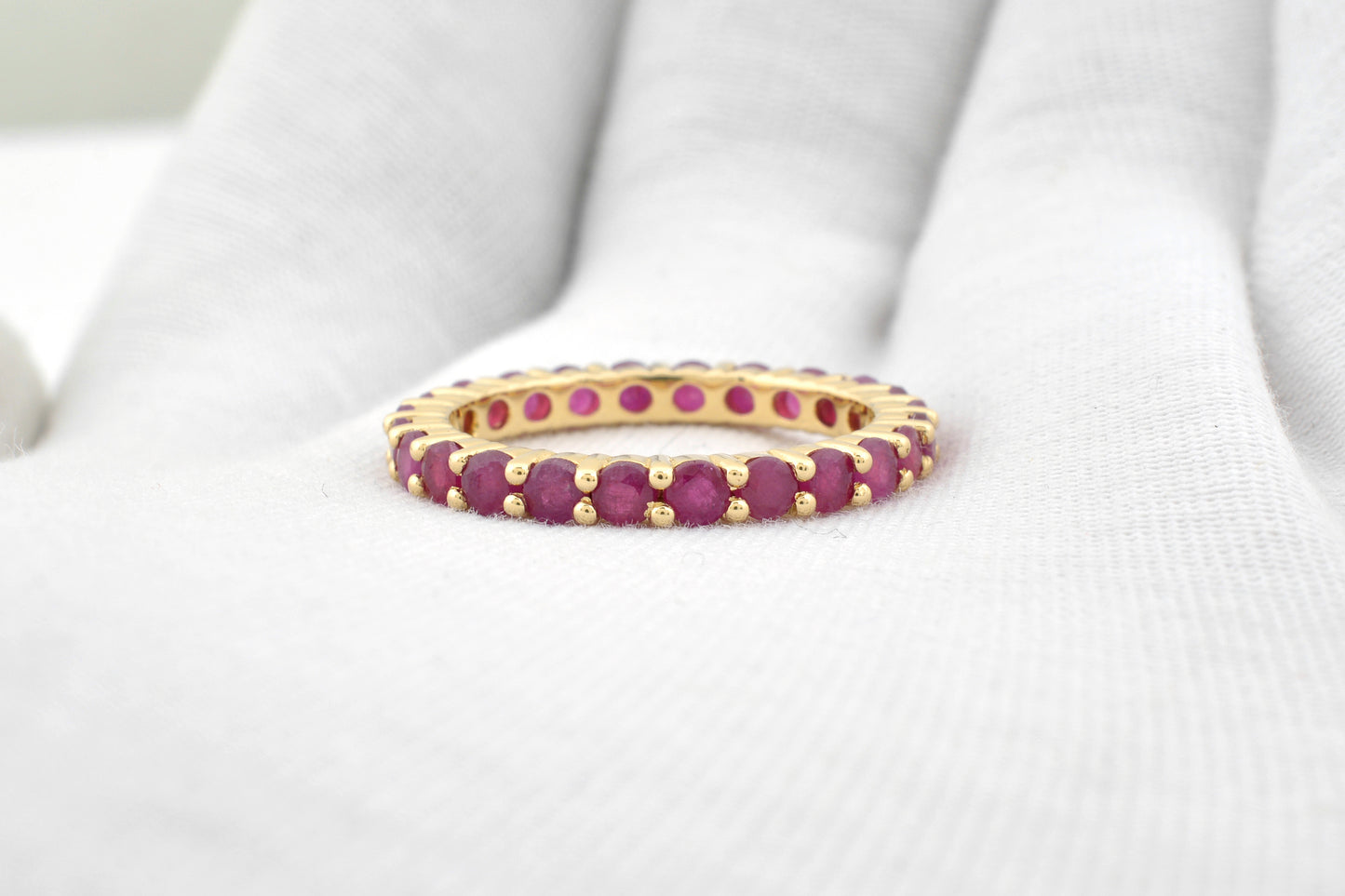 Pure 14k Yellow Gold Stackable Band With 2.5mm Ruby July Birthstone Eternity Rings