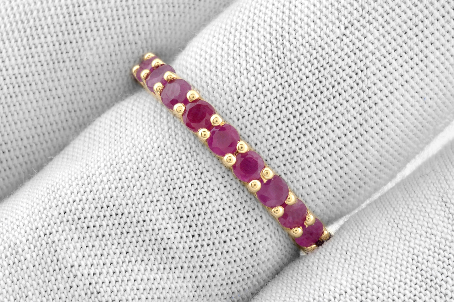 Pure 14k Yellow Gold Stackable Band With 2.5mm Ruby July Birthstone Eternity Rings