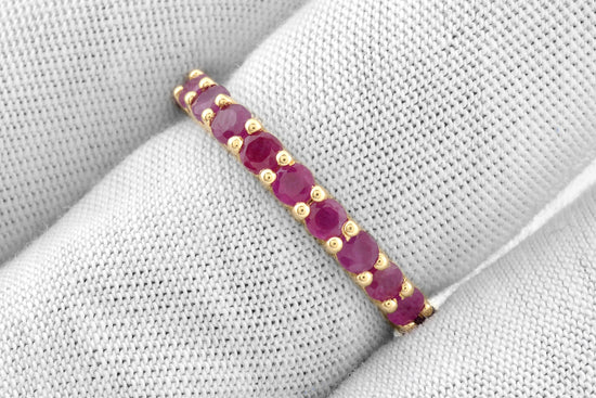 Pure 14k Yellow Gold Stackable Band With 2.5mm Ruby July Birthstone Eternity Rings