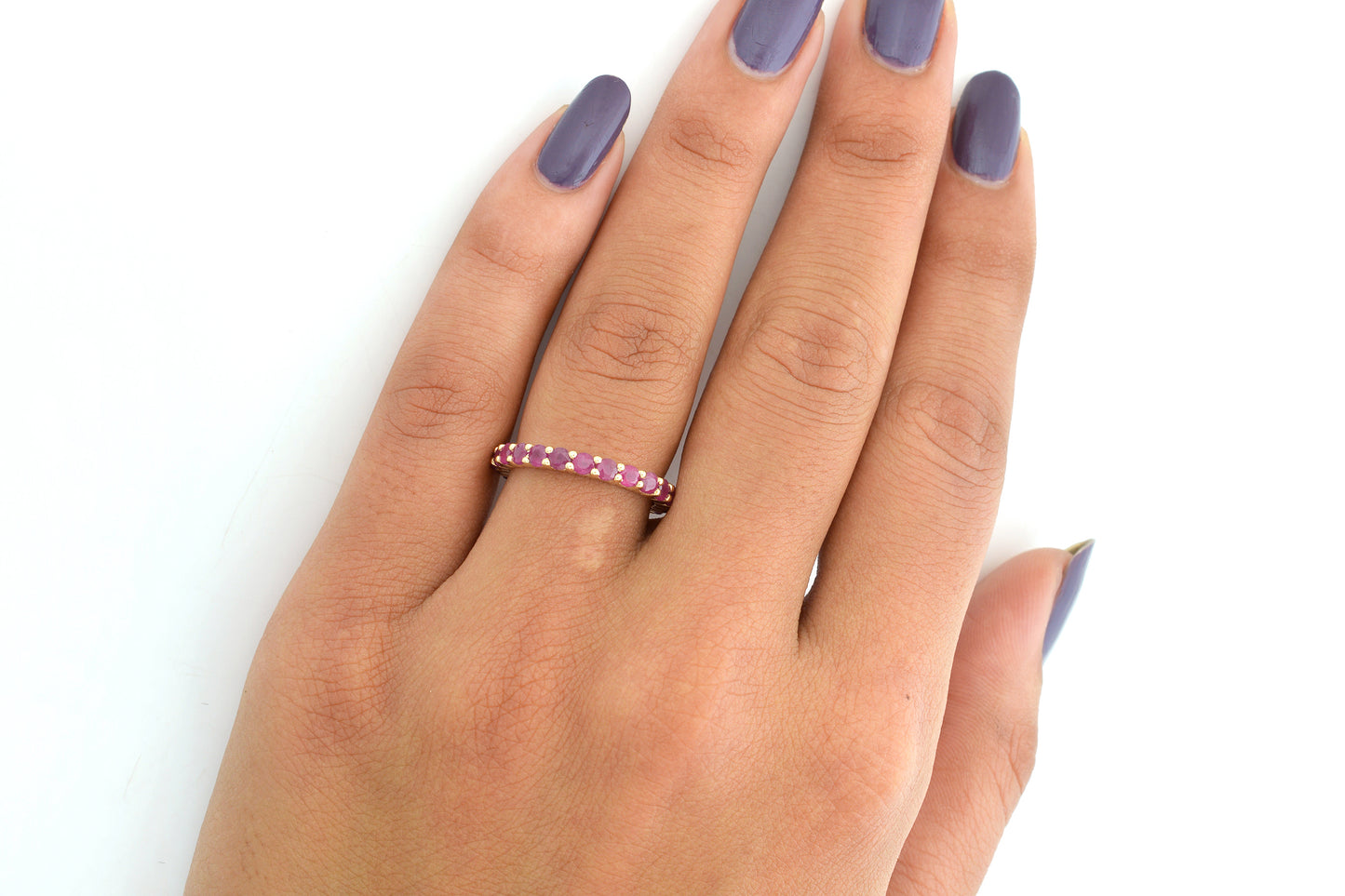Pure 14k Yellow Gold Stackable Band With 2.5mm Ruby July Birthstone Eternity Rings