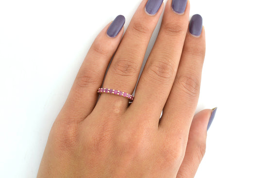 Pure 14k Yellow Gold Stackable Band With 2.5mm Ruby July Birthstone Eternity Rings