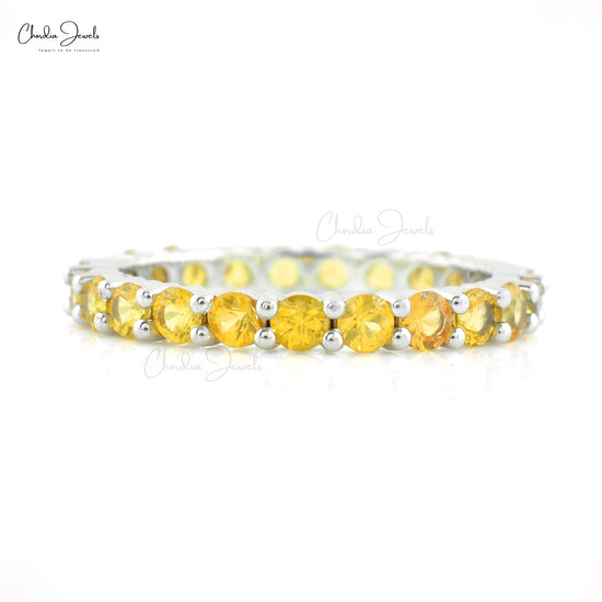 Real 14k White Gold Eternity Band Ring Natural 2.5mm Yellow Sapphire Dainty Ring For Her