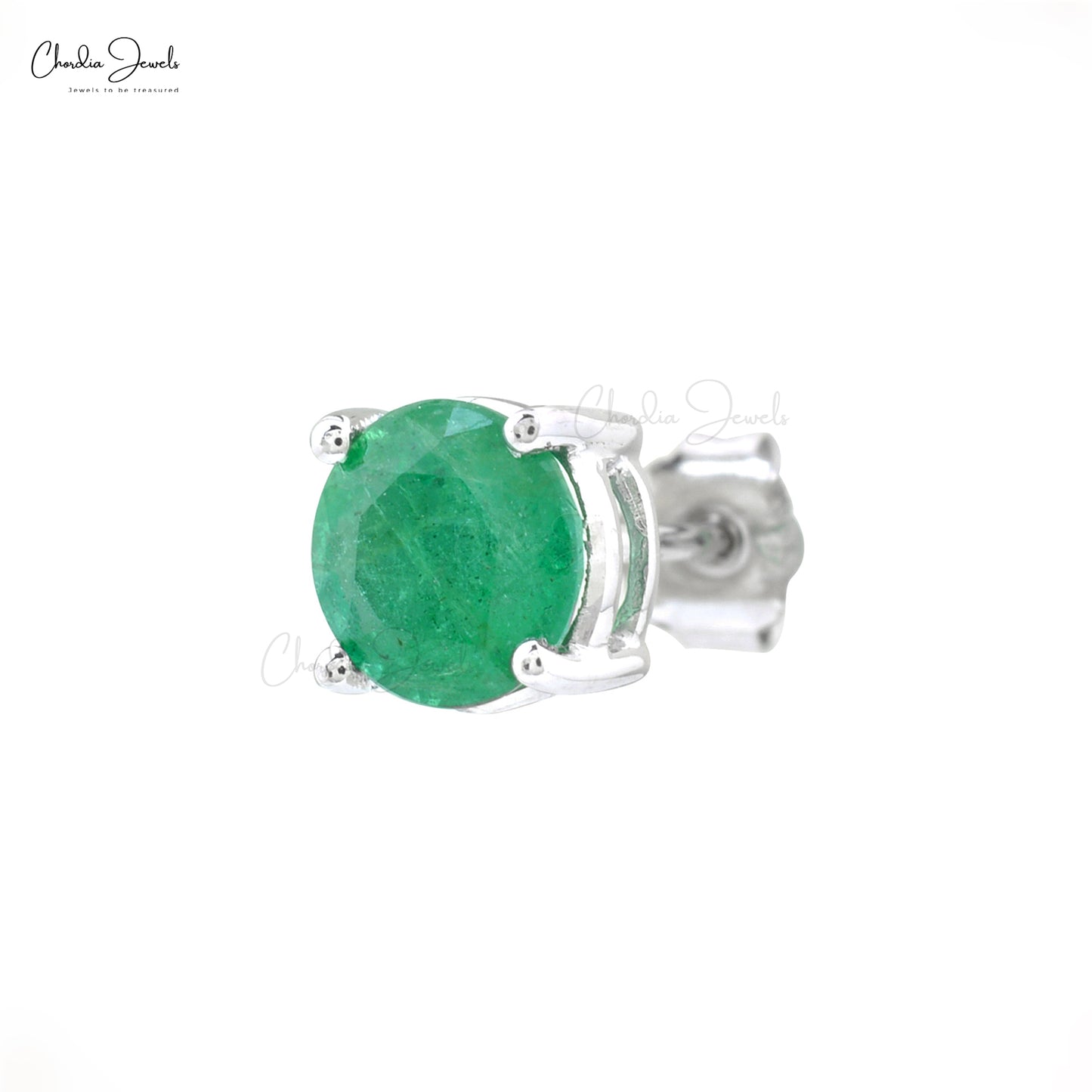 Single Gemstone Studs With 2.10 Ct Zambian Emerald Solitaire Earrings In 14k White Gold