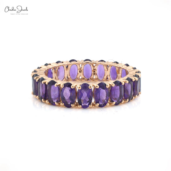 Gemstone Promise Ring With 5x3mm Amethyst Prong Set In 14k Rose Gold Eternity Band