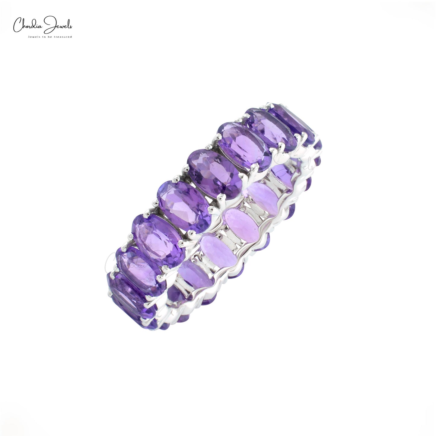 Gemstone Women Band With 5x3mm Amethyst 14k Real White Gold Full Eternity Ring Size US7