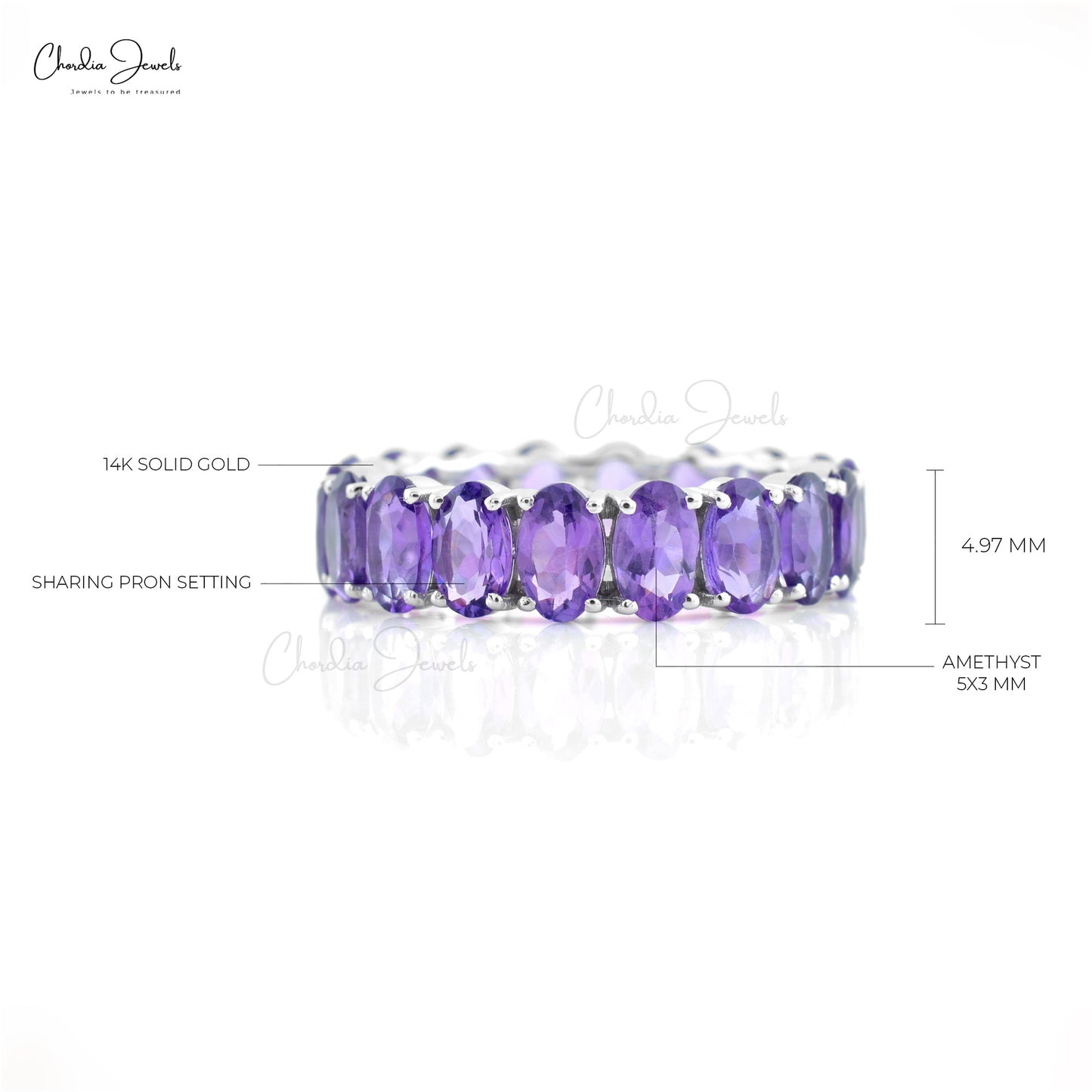 Gemstone Women Band With 5x3mm Amethyst 14k Real White Gold Full Eternity Ring Size US7