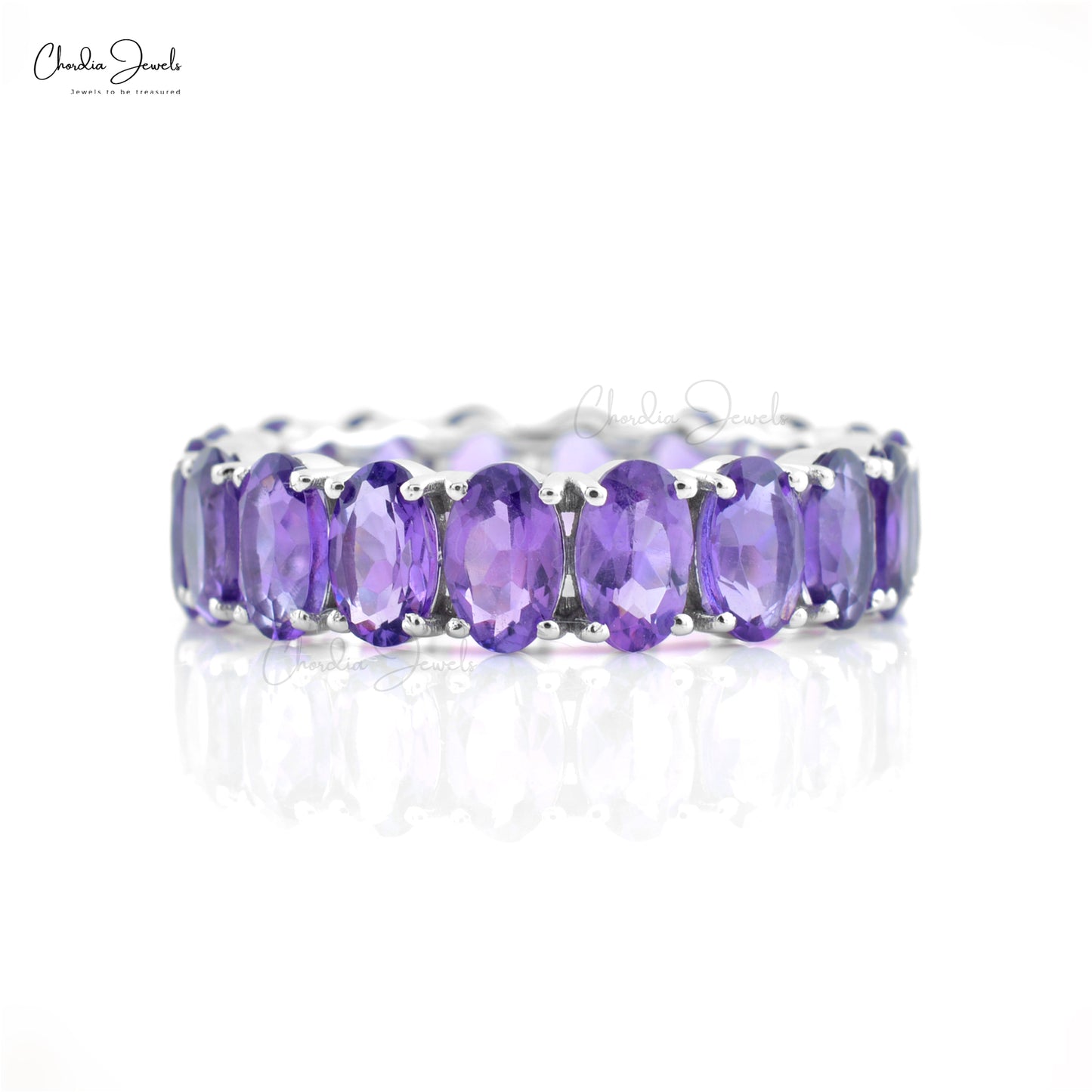 Regte 14k Witgoud Volle Ewigheid Ring Met 4.4 Karaat Ametis Edelsteen Stapelband Ringe