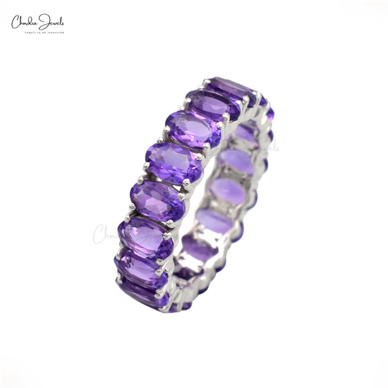 Gemstone Women Band With 5x3mm Amethyst 14k Real White Gold Full Eternity Ring Size US7