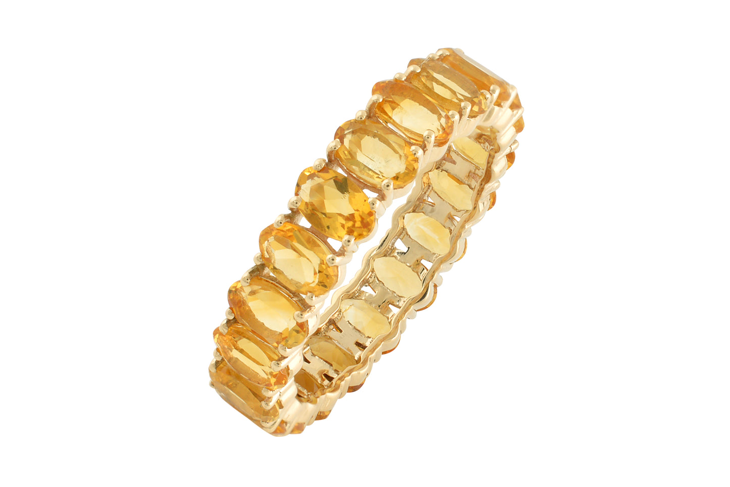 Prong Set Eternity Band With 5x3mm Citrine 14k Yellow Gold Stackable Women Ring Size US5.75