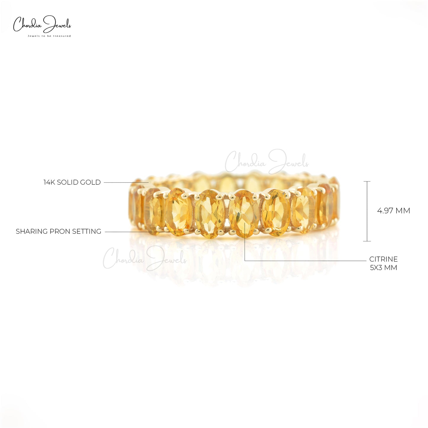 Prong Set Eternity Band With 5x3mm Citrine 14k Yellow Gold Stackable Women Ring Size US5.75