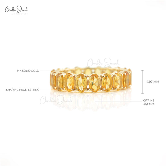 Prong Set Eternity Band With 5x3mm Citrine 14k Yellow Gold Stackable Women Ring Size US5.75