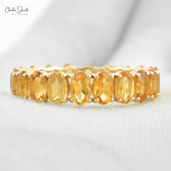 Prong Set Eternity Band With 5x3mm Citrine 14k Yellow Gold Stackable Women Ring Size US5.75