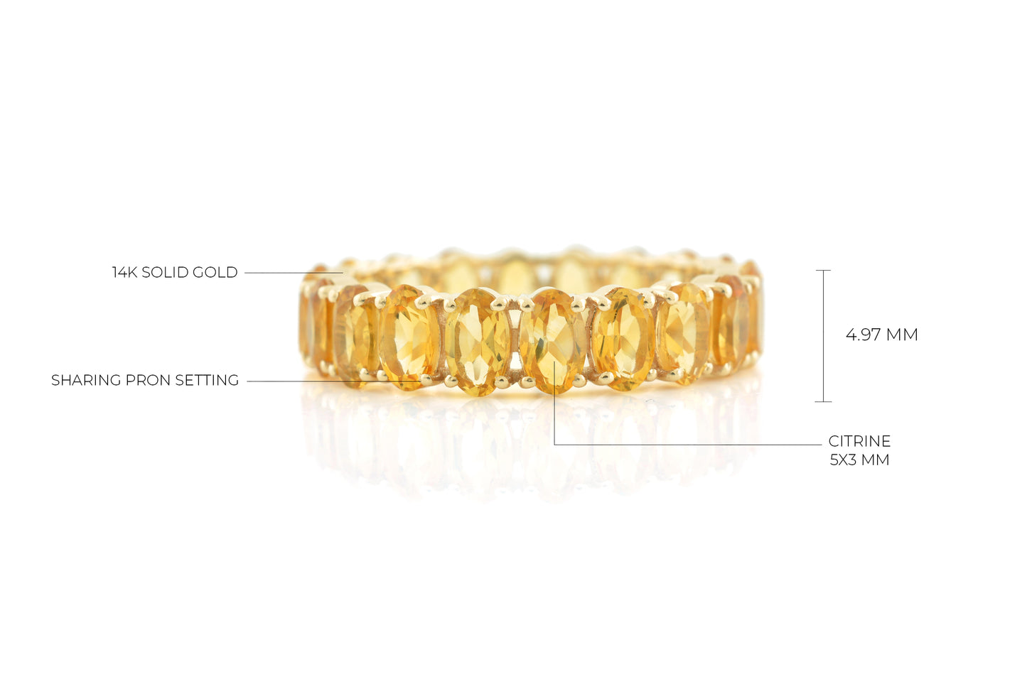 Prong Set Eternity Band With 5x3mm Citrine 14k Yellow Gold Stackable Women Ring Size US5.75