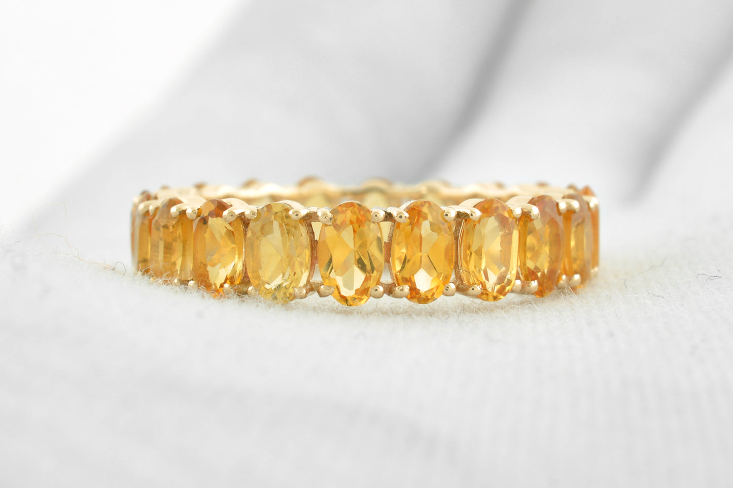 Prong Set Eternity Band With 5x3mm Citrine 14k Yellow Gold Stackable Women Ring Size US5.75