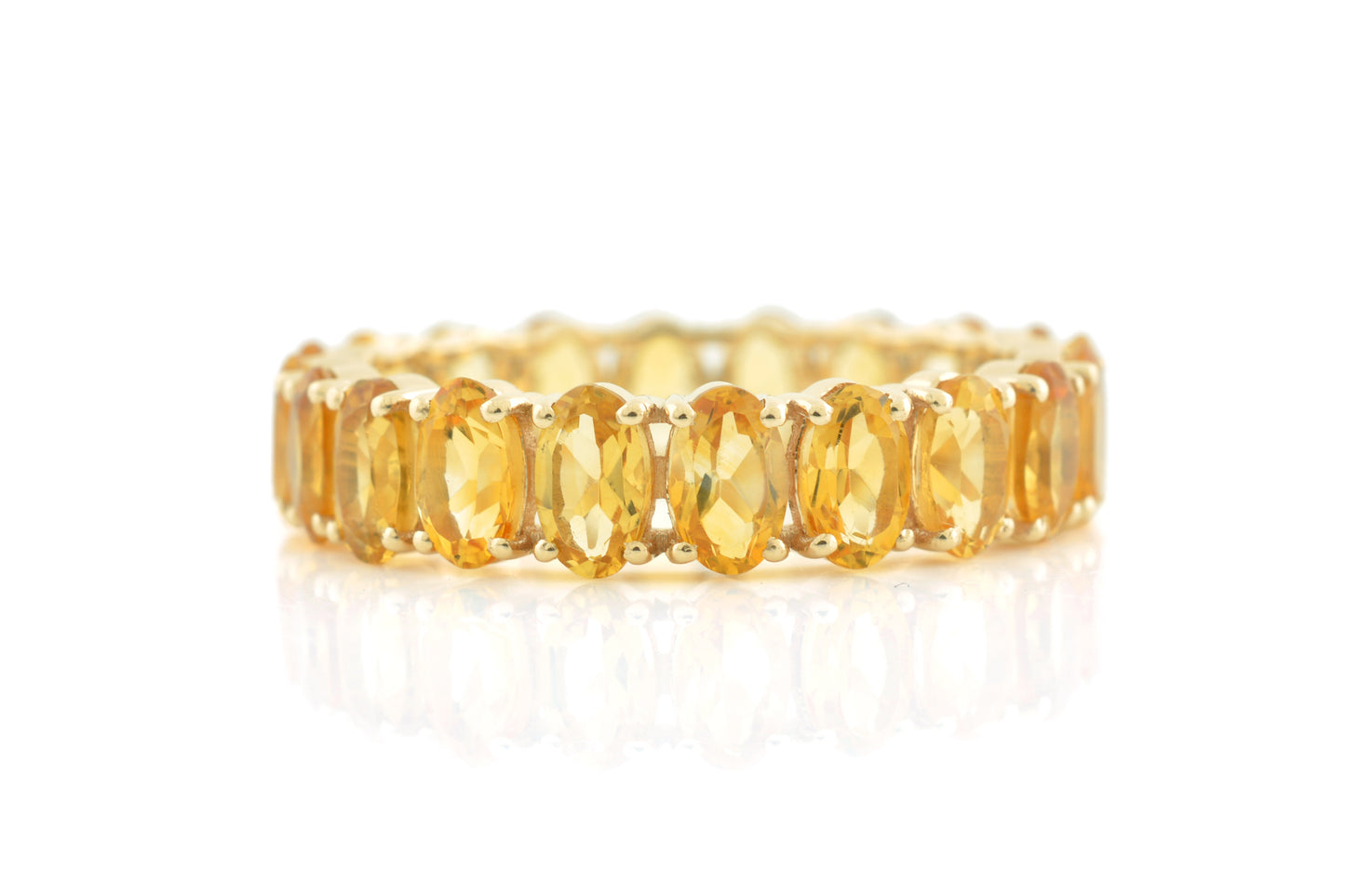 Prong Set Eternity Band With 5x3mm Citrine 14k Yellow Gold Stackable Women Ring Size US5.75