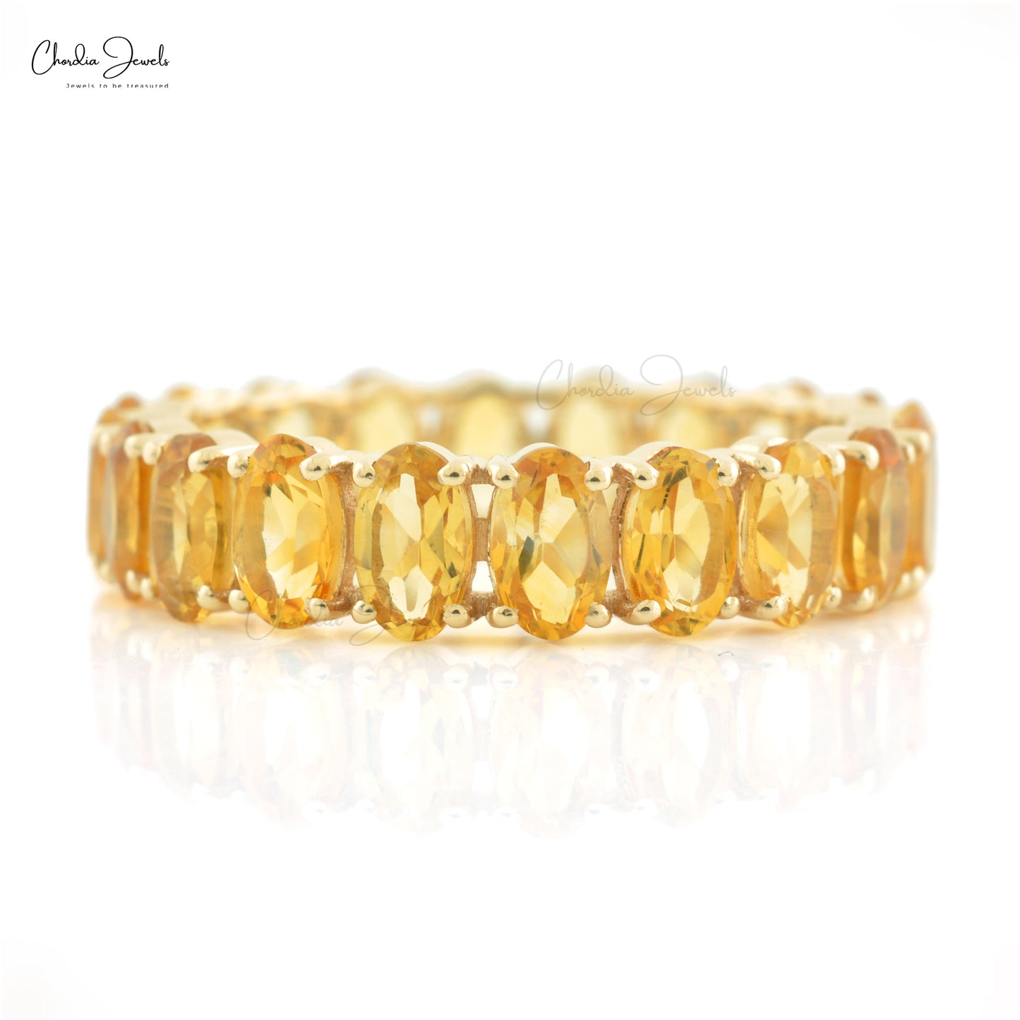Prong Set Eternity Band With 5x3mm Citrine 14k Yellow Gold Stackable Women Ring Size US5.75