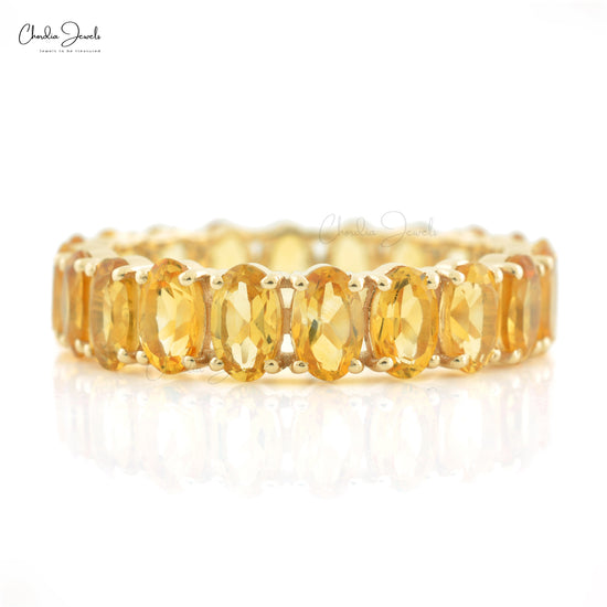 Prong Set Eternity Band With 5x3mm Citrine 14k Yellow Gold Stackable Women Ring Size US5.75