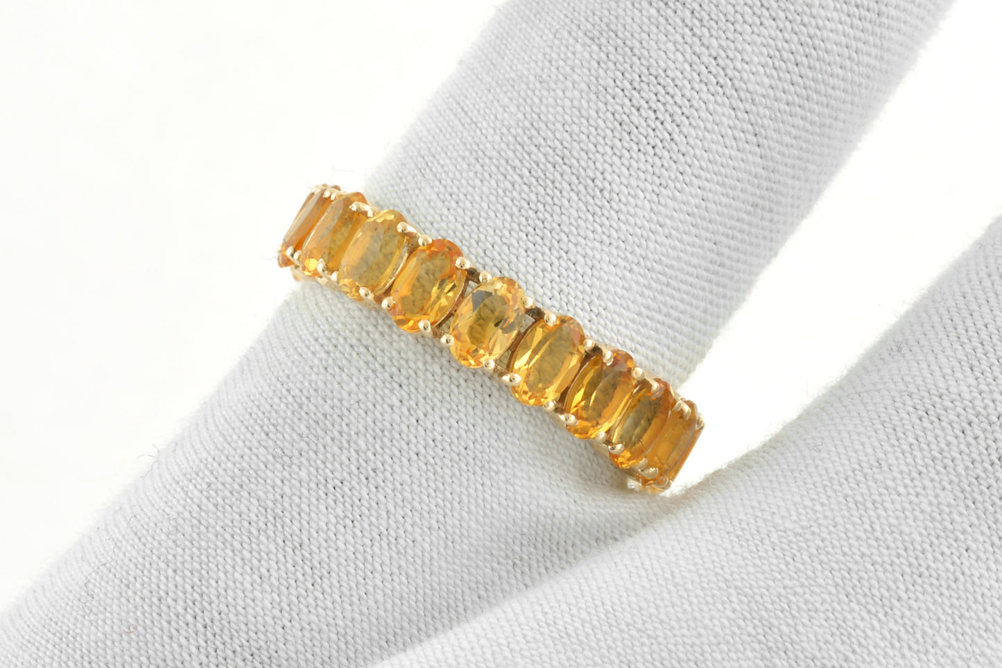 Prong Set Eternity Band With 5x3mm Citrine 14k Yellow Gold Stackable Women Ring Size US5.75