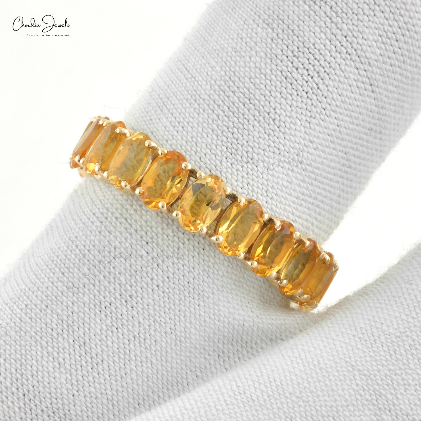 Prong Set Eternity Band With 5x3mm Citrine 14k Yellow Gold Stackable Women Ring Size US5.75